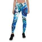 Mother's Day Gift, Mother's Day Leggings Blue Indigo Floral Flowers Rose Women's Leggings