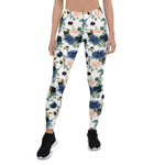 Mother's Day Gift, Mother's Day Leggings Blush Rose Pink Navy Blue Bouquet Women's Leggings