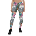 Mother's Day Gift, Mother's Day Leggings Boho Skull with Rose Flowers Women's Leggings