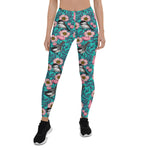 Mother's Day Gift, Mother's Day Leggings Chickadees in The Wild Rose Pink and Blue Women's Leggings