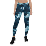 Mother's Day Gift, Mother's Day Leggings Classic Blue Rose Pattern Women's Leggings