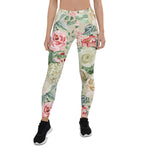 Mother's Day Gift, Mother's Day Leggings Cream blush Roses Spring Floral Women's Leggings