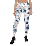 Mother's Day Gift, Mother's Day Leggings Dusty Blue and Blush Pink Flowers Women's Leggings