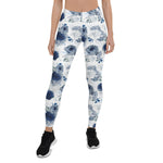 Mother's Day Gift, Mother's Day Leggings Dusty Blue and Navy Blue Flowers Women's Leggings