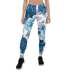 Mother's Day Gift, Mother's Day Leggings Elegant Modern Floral Blue Women's Leggings