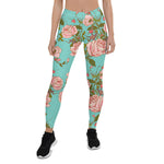Mother's Day Gift, Mother's Day Leggings Floral Rose Garden Pattern Blue Women's Leggings