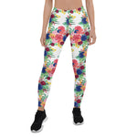 Mother's Day Gift, Mother's Day Leggings Navy Blue and Red watercolor boho chic Flowers Women's Leggings