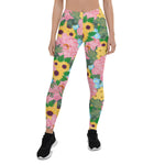 Mother's Day Gift, Mother's Day Leggings Peonies Yellow Sunflowers Watercolor Women's Leggings
