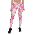Mother's Day Gift, Mother's Day Leggings Pink and White Roses Seamless Flower Women's Leggings