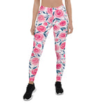 Mother's Day Gift, Mother's Day Leggings Pink Floral Watercolor Roses Pattern Women's Leggings