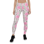 Mother's Day Gift, Mother's Day Leggings Pink Rose Garden Floral Pattern Women's Leggings