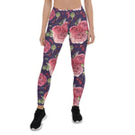 Mother's Day Gift, Mother's Day Leggings Pink Roses Romantic On Purple Women's Leggings