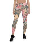 Mother's Day Gift, Mother's Day Leggings Pink Sage Green Flowers Leave Watercolor Pattern Women's Leggings