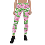 Mother's Day Gift, Mother's Day Leggings Pink Watercolor Roses with Leaves and Buds patter Women's Leggings