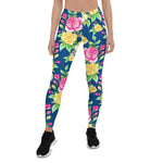 Mother's Day Gift, Mother's Day Leggings Pink Yellow Rose Floral Pattern Women's Leggings