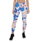 Mother's Day Gift, Mother's Day Leggings Pretty Azure Blue Blush Pink Floral Women's Leggings