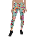 Mother's Day Gift, Mother's Day Leggings Red pink orange and violet vintage flowers with leaves Women's Leggings