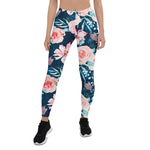 Mother's Day Gift, Mother's Day Leggings Rose seamless pattern with watercolor on blue Women's Leggings