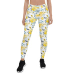 Mother's Day Gift, Mother's Day Leggings Rose Yellow and Blue Watercolor Pattern Flower Women's Leggings