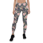 Mother's Day Gift, Mother's Day Leggings Roses Vintage Flower pattern on navy Women's Leggings