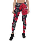 Mother's Day Gift, Mother's Day Leggings Seamless pattern Red Rose Flowers Vintage Women's Leggings
