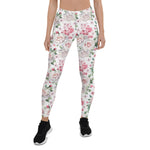 Mother's Day Gift, Mother's Day Leggings Seamless pattern with pink flowers and leaves Women's Leggings