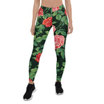 Mother's Day Gift, Mother's Day Leggings Seamless pattern with Red Roses Flowers Women's Leggings