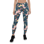 Mother's Day Gift, Mother's Day Leggings Tropical Vintage Red Hibiscus Flower Women's Leggings