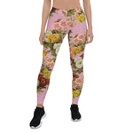 Mother's Day Gift, Mother's Day Leggings Vintage Chrysanthemum Flowers on Dusty Rose Pink Women's Leggings