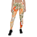Mother's Day Gift, Mother's Day Leggings Vintage Floral Fabric Orange Rose Garden Women's Leggings