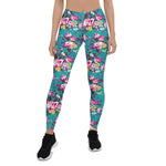 Mother's Day Gift, Mother's Day Leggings Vintage Rose pattern on Blue Women's Leggings