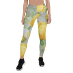 Mother's Day Gift, Mother's Day Leggings Vintage Yellow Rose and Grey Watercolor Floral Women's Leggings