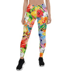 Mother's Day Gift, Mother's Day Leggings watercolor hand painted background with magnolia, lily, orchid flowers and tropical leaves Women's Leggings