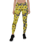 Mother's Day Gift, Mother's Day Leggings Yellow Roses with Blue Leaves Women's Leggings