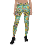 Mother's Day Gift, Mother's Day Leggings Yellow Sunflowers and Pink Roses Flower Women's Leggings