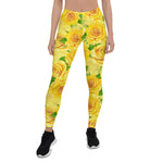 Mother's Day Gift, Mother's Day Leggings Yellow Watercolor Roses Garden Women's Leggings