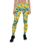 Mother's Day Gift, Mother's Day Leggings Yellow Watercolor Roses with Leaves and Buds pattern Women's Leggings