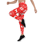 Scotstee Shop - Bouvier des Flandres Silhouettes Christmas Pattern Red Dog Lover Women's Christmas Leggings
