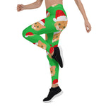 Scotstee Shop - Cat in Santa Claus Hat Pastel Snowflakes Pattern Green Christmas Gifts Women's Leggings