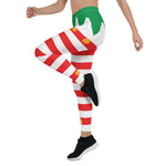 Scotstee Shop - Christmas Elf Green and Red Stripe Holiday Women's Leggings