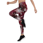 Scotstee Shop - Maroon White Snowflake Pattern Christmas Halloween Women's Leggings