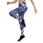 Scotstee Shop - Navy Blue and White Fair Isle Christmas Pattern Halloween Women's Leggings