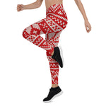 Scotstee Shop - Christmas Sweater Knitting Pattern Red Women Christmas Leggings