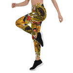 Mother's Day Gift, Mother's Day Leggings Autumn pattern featuring Bullfinches, Dahlia and Chrysanthemum flowers, various berries, leaves and bugs Women's Leggings