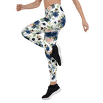 Mother's Day Gift, Mother's Day Leggings Blush Rose Pink Navy Blue Bouquet Women's Leggings