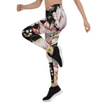 Mother's Day Gift, Mother's Day Leggings Bohemian Chic Pink Flowers Dark Floral Women's Leggings