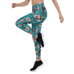 Mother's Day Gift, Mother's Day Leggings Chickadees in The Wild Rose Pink and Blue Women's Leggings