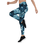 Mother's Day Gift, Mother's Day Leggings Classic Blue Rose Pattern Women's Leggings