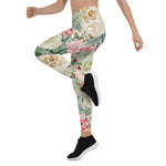 Mother's Day Gift, Mother's Day Leggings Cream blush Roses Spring Floral Women's Leggings