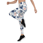 Mother's Day Gift, Mother's Day Leggings Dusty Blue and Blush Pink Flowers Women's Leggings